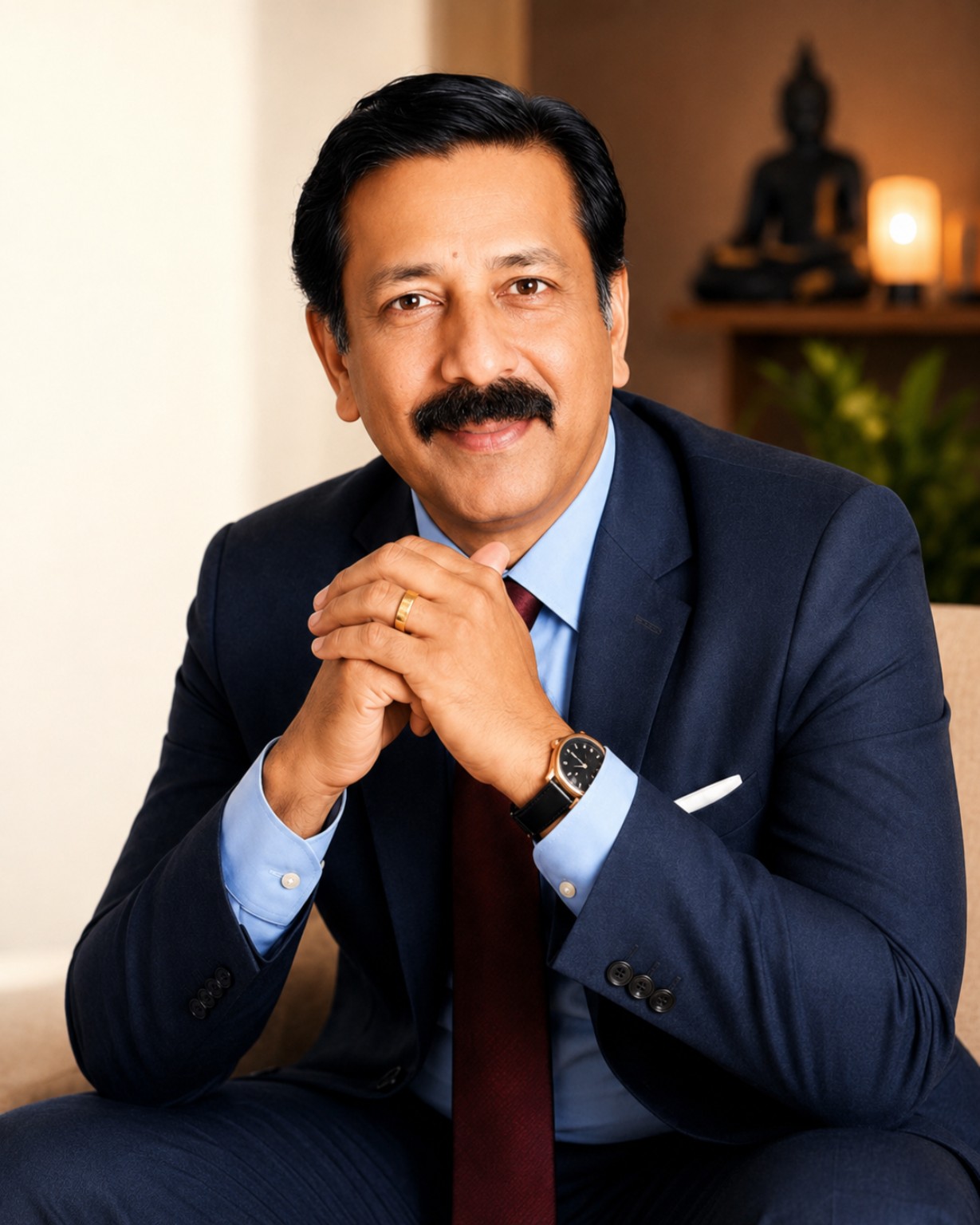 Portrait of M. Sreenivasan, healing psychologist and stress and anxiety specialist